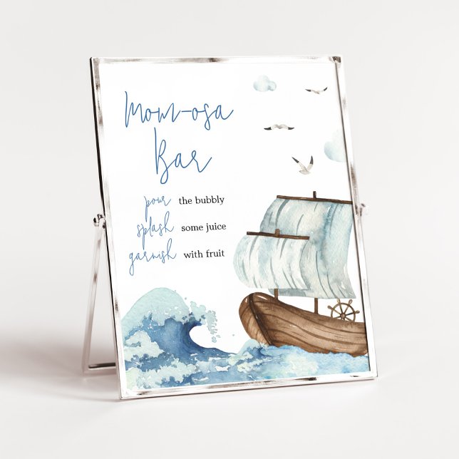 Póster Nautical Bote Baby Shower Mom Osa Bar (Ahoy It's A Boy Baby Shower Mom Osa Bar Sign)