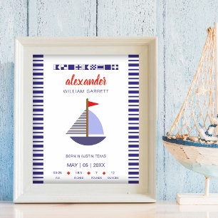 Póster Nautical Flags Alphabet and Boat for Baby Room
