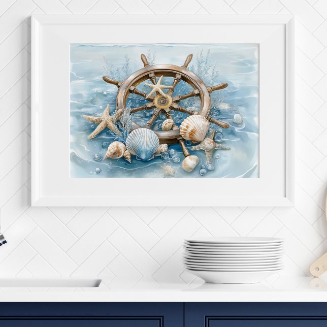 Póster Nautical Helm Coastal Wall Art Print | Wall Poster (Nautical Helm Coastal Wall Art Print | Wall Poster by TinkPrints.)