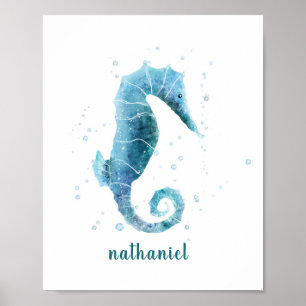 Póster Nautical Nautical Water Named Blue Seahorse