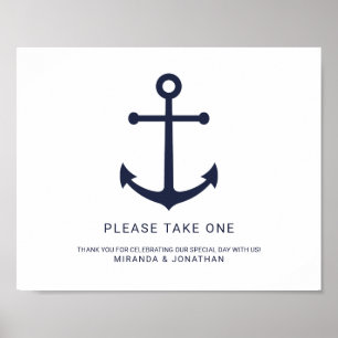 Póster Nautical Navy Blue Anchor Wedding Favors Sign