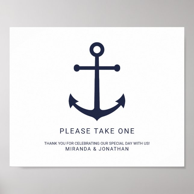 Póster Nautical Navy Blue Anchor Wedding Favors Sign (Frente)
