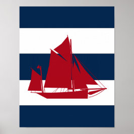 Póster Nautical Sailboat imprimir rojo, naval y blanco