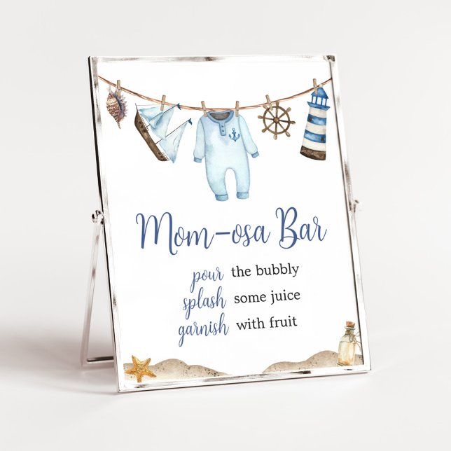 Póster Nautical Sailor Ahoy Baby Shower Mom Osa Bar (Nautical Ahoy Baby Shower Mom Osa Bar Sign)