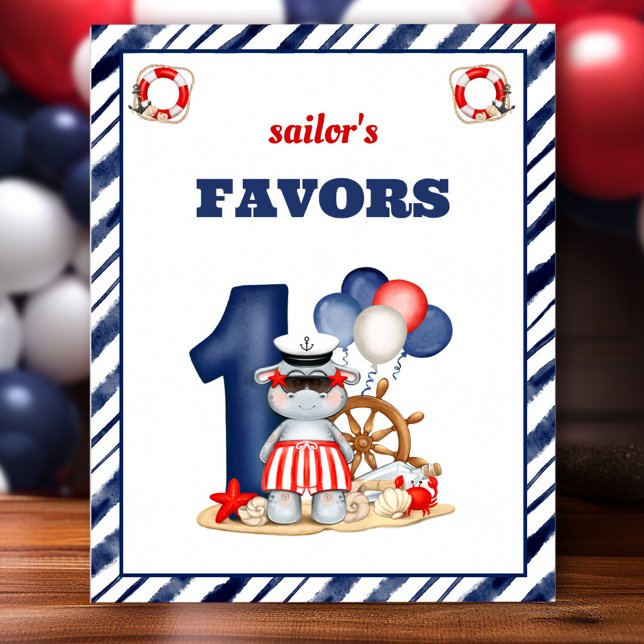 Póster Nautical Sailor Primer cumpleaños Boat Boy Favor R (Nautical Sailor 1st Birthday Boat Boy Favor Sign)