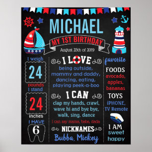 Póster Nautical Sailor - Primera tabla de cumpleaños