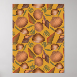 Póster Nautical Seashell Yellow Pattern
