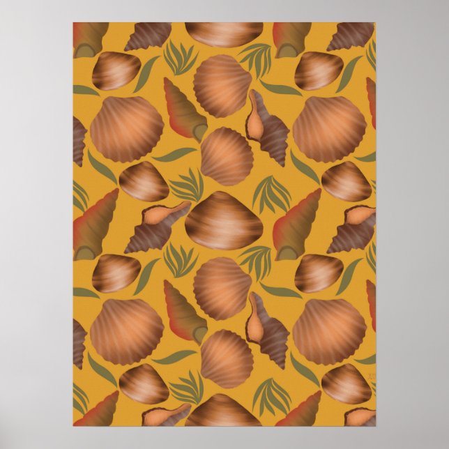 Póster Nautical Seashell Yellow Pattern (Frente)