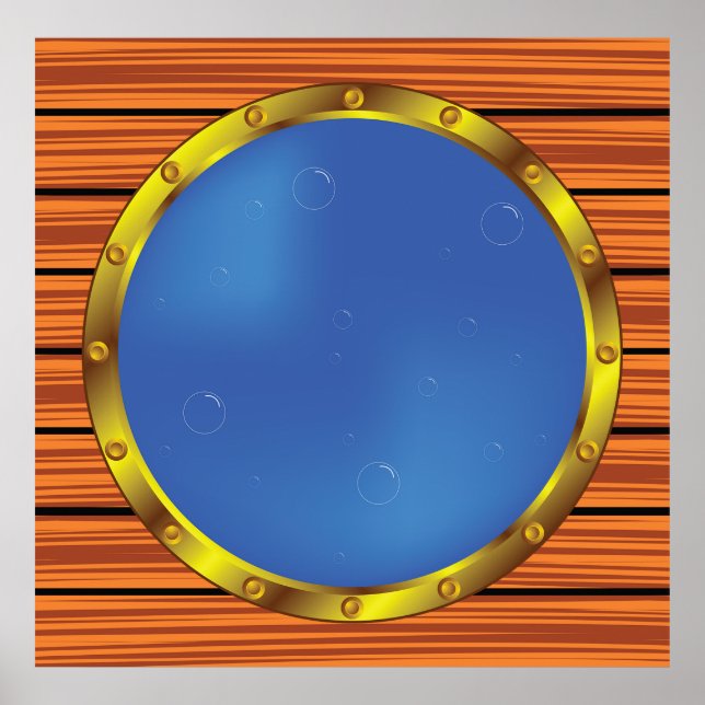 Póster Nautical Ship Porthole Window with Blue Water (Frente)