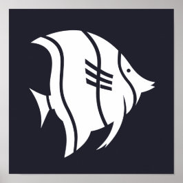 Póster nautical striped FISH silhouette |