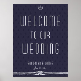 Póster Nautical Wedding Reception Sign 18x24 Blue Anchors