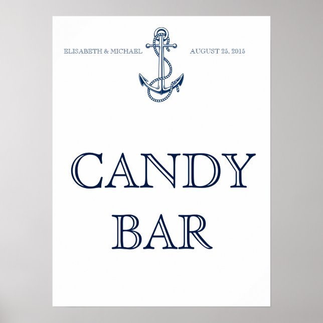 Póster Nautical wedding signage, Candy Bar or your text (Frente)