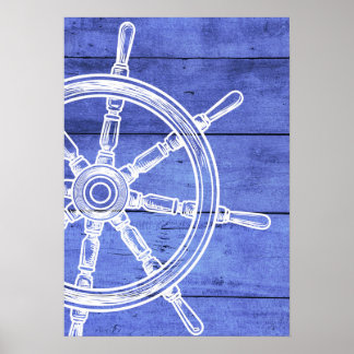 Póster Nautical wheel blue poster