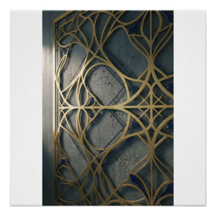 Póster Náutico Industrial Profundo Azul Marino Dorado Geo