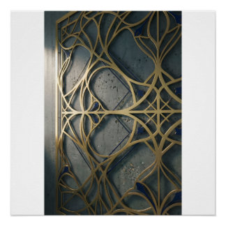 Póster Náutico Industrial Profundo Azul Marino Dorado Geo