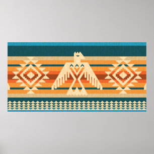 Póster Navajo style abstract seamless pattern with eagle