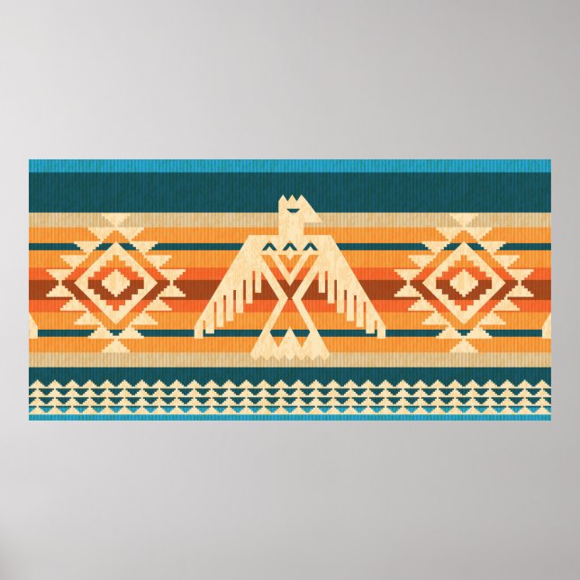 Póster Navajo style abstract seamless pattern with eagle  (Frente)