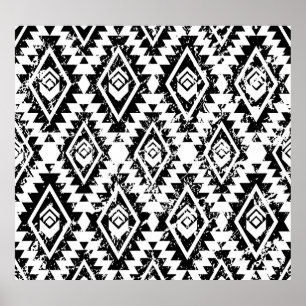 Póster Navajo tribal: geométrico blanco negro.
