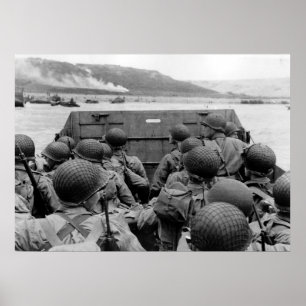 Póster Nave de desembarque LCVP cerca de la playa de Omah