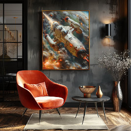 Póster Nave espacial futurista en combate intergaláctico