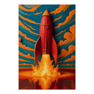 Póster Nave espacial: inspirada en la década de 1950