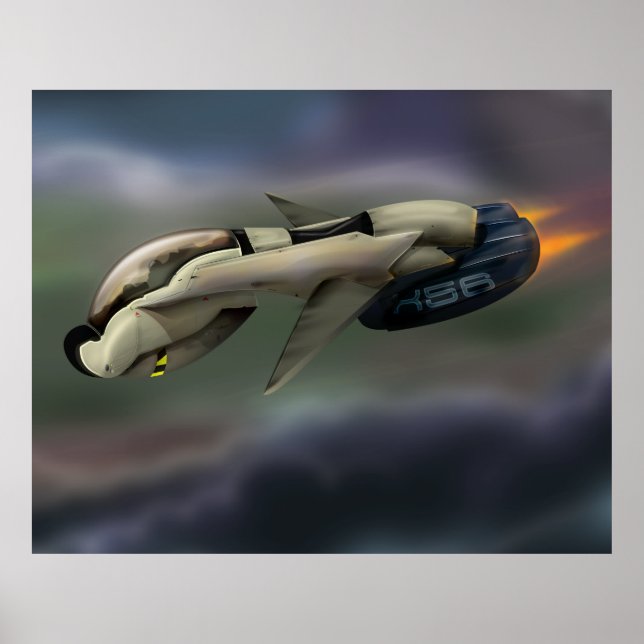 Póster Nave espacial volando a través de un planeta (Frente)