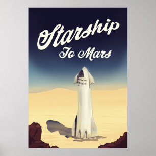 Póster Nave estelar a Marte viaje espacial al estilo vint