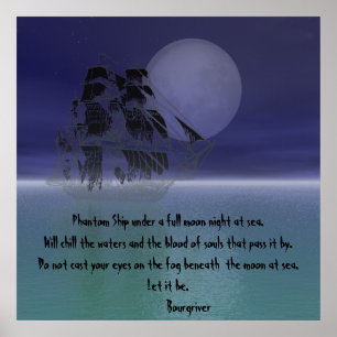 Póster Nave fantasma bajo noche de la Luna Llena
