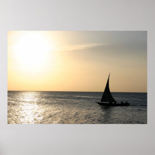 Póster Navegación en la puesta del sol