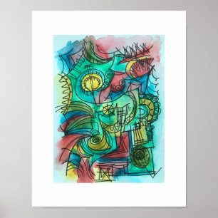 Póster Navegando a través de la tormenta - Acuarela abstr