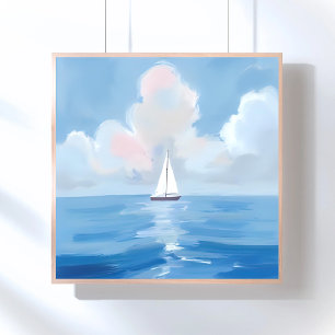 Póster Navegando en Azul Pintura del Océano de Velero C