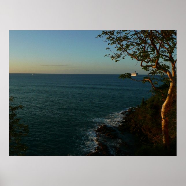 Póster Navegar fuera del atardecer tropical del atardecer (Frente)