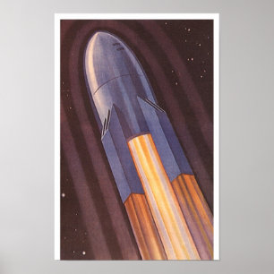 Póster Naves Espaciales de Ciencia Ficción Vintage Cohete