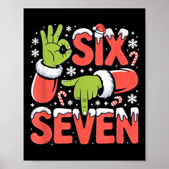 Póster Navidad 67 Funny Meme Xmas Seis Siete Santa Mano  (Frente)
