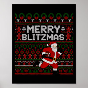 Póster Navidad Alegre Blitzmas Santa Fútbol Sudadera Fea