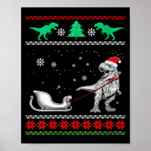 Póster Navidad Alegre Trineo Dinosaurio Mujer Feo Cristo