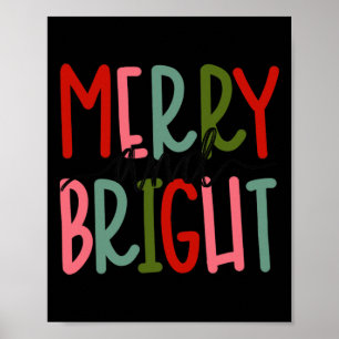Póster Navidad Alegre y Brillante Mujeres Niñas Niños Beb