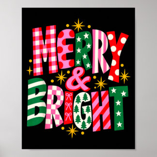 Póster Navidad Alegre y Brillante Rosa Retro Prep