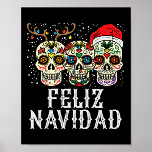 Póster Navidad Azúcar cráneo reno Santa Cristo mexicano