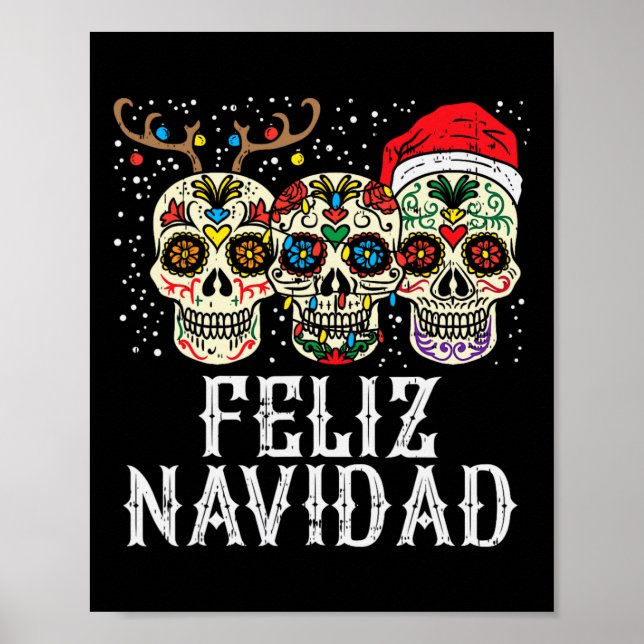 Póster Navidad Azúcar cráneo reno Santa Cristo mexicano (Frente)