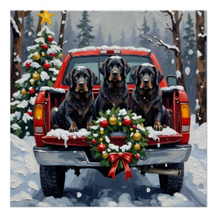 Póster Navidad Camioneta Roja Terranova Negra Fiesta