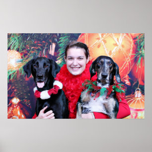 Póster Navidad - Catahoula Brita y tonelero de Labrador