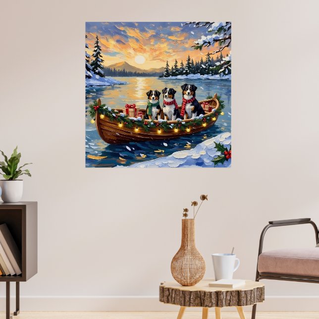 Póster Navidad con Barco de Pastor Australiano (Salón 3)