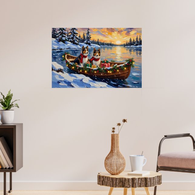 Póster Navidad con barco de Shetland Sheepdog (Salón 3)