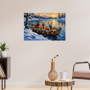 Póster Navidad con Barco de Terrier Tibetano