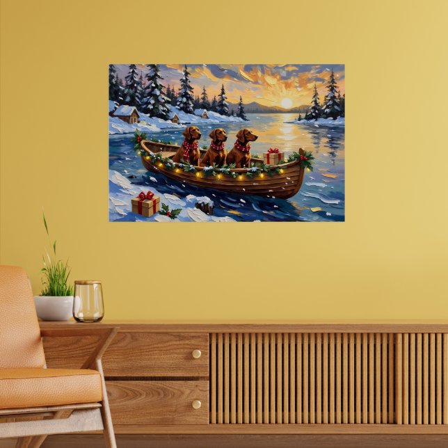 Póster Navidad con Barco Setter Rojo Irlandés Festejo (Salón 2)