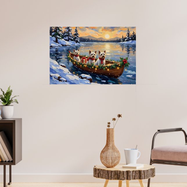 Póster Navidad con Bichon Frise en Barco (Salón 3)