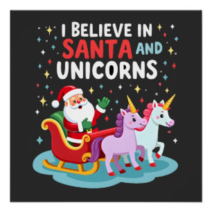 Póster Navidad Creo En Santa Y Unicornios Divertido Xm