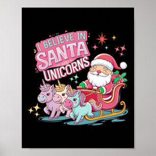Póster Navidad Creo En Santa Y Unicornios Divertido Xm