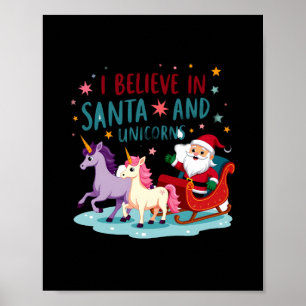 Póster Navidad Creo En Santa Y Unicornios Divertido Xm